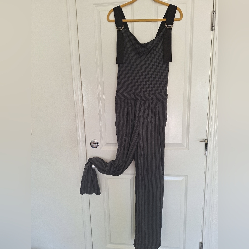 Free People Striped Gray Black Jumpsuit Size 8/M